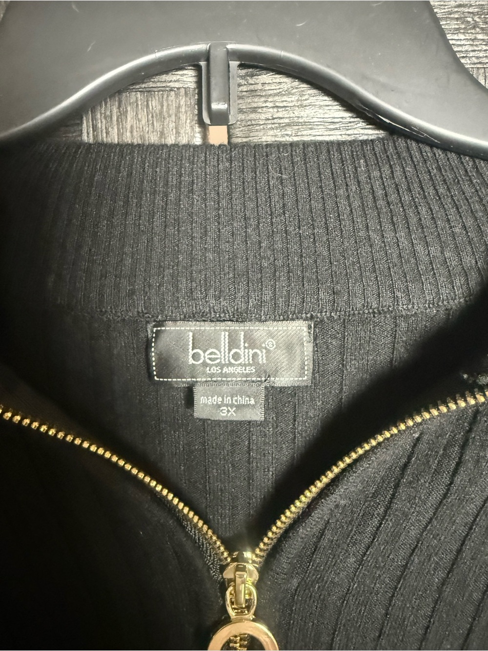 Belldini Black Ribbed Zip Sweater with Gold Hardware